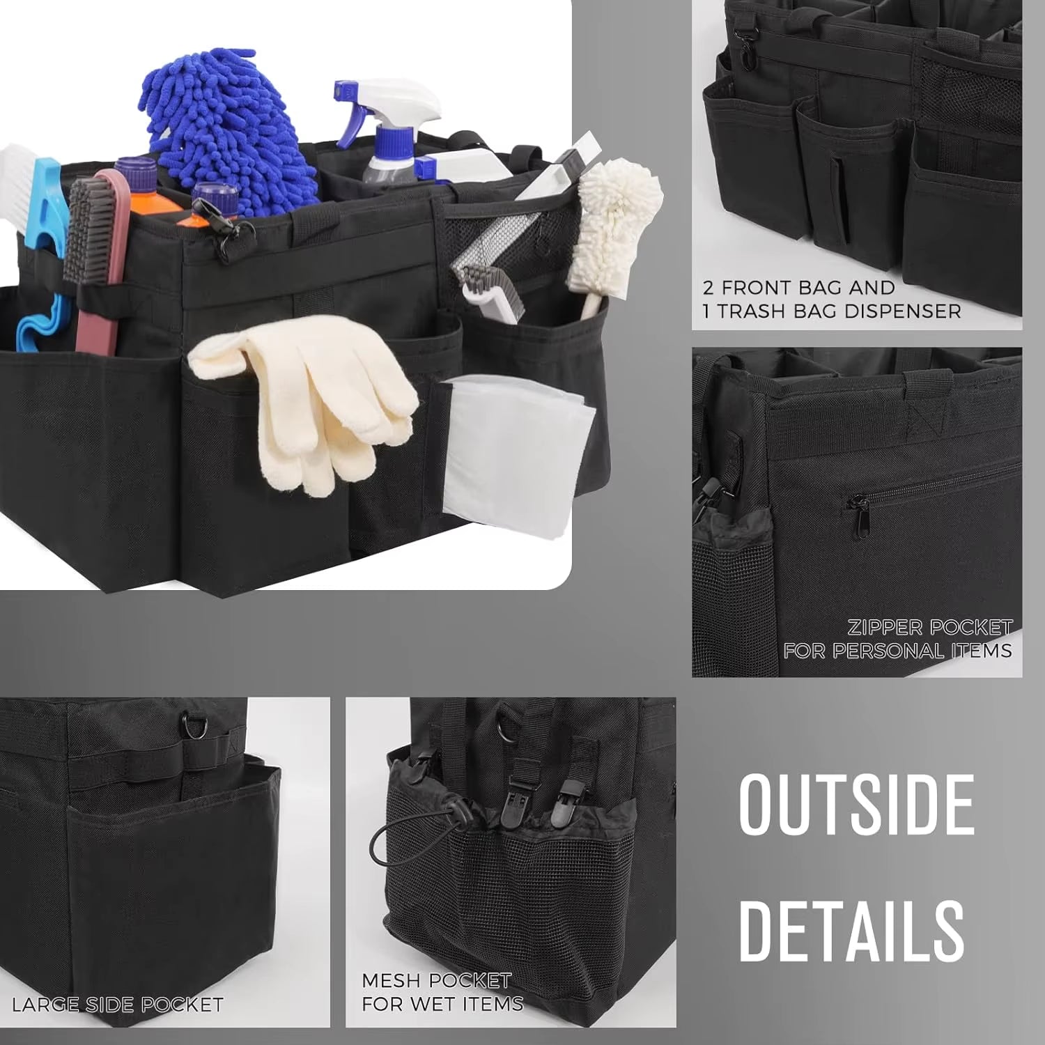 Free Sample Cleaning Supplies Bag with Handles Cleaning Product Rolling Organizer for Car Wash and Housekeeping