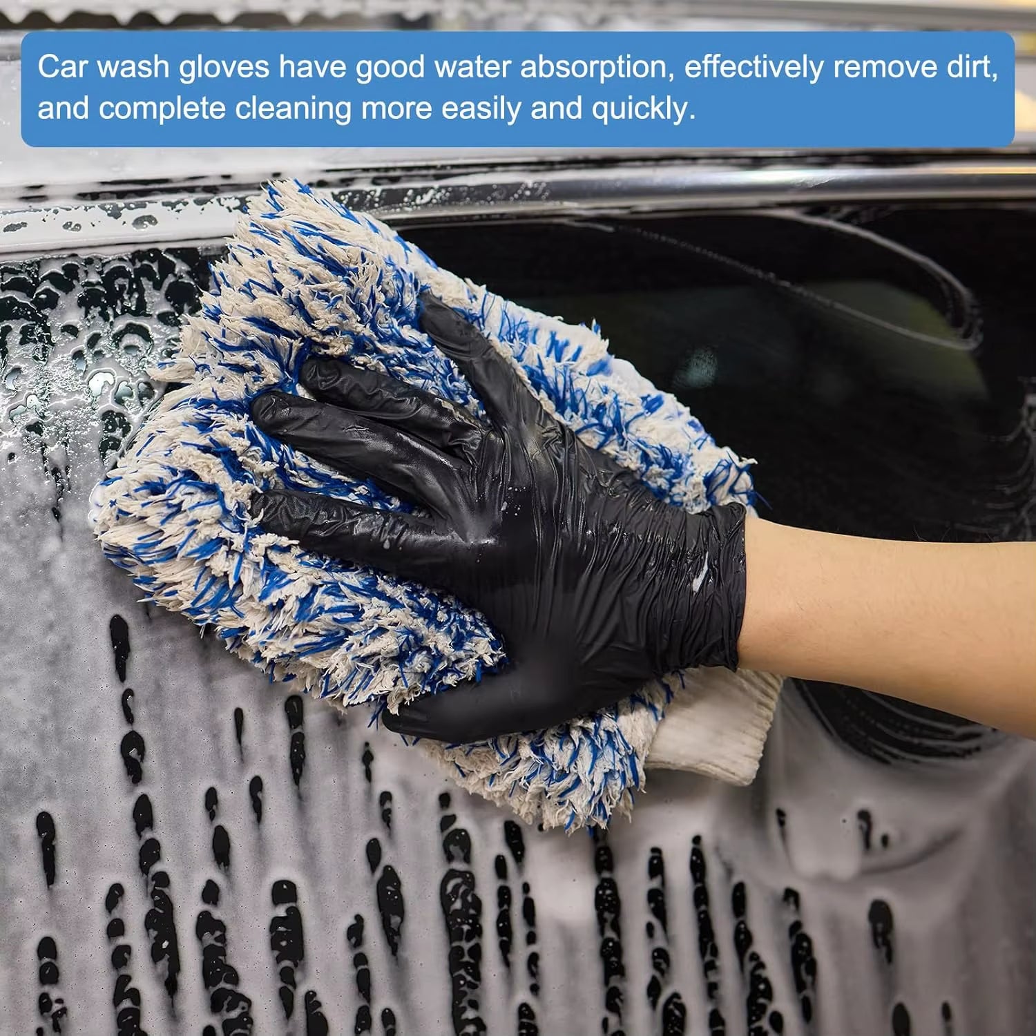 High Quality Wholesale 100% Microfiber Hair Grey Waterproof Car Washing Detailing Mitts Premium Car Cleaning Product