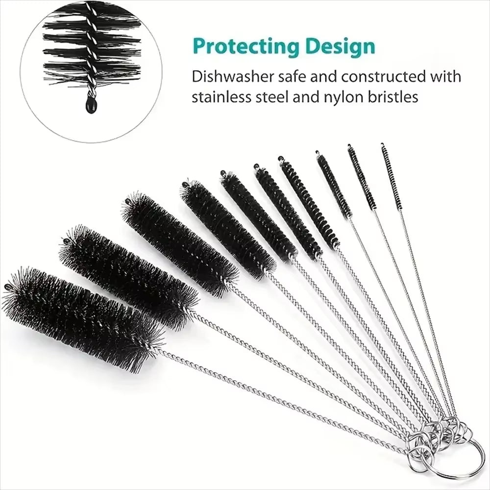 10PCS Reusable Bottle Cleaning Brush Set Multifunctional Straw Brush for Narrow Neck Containers