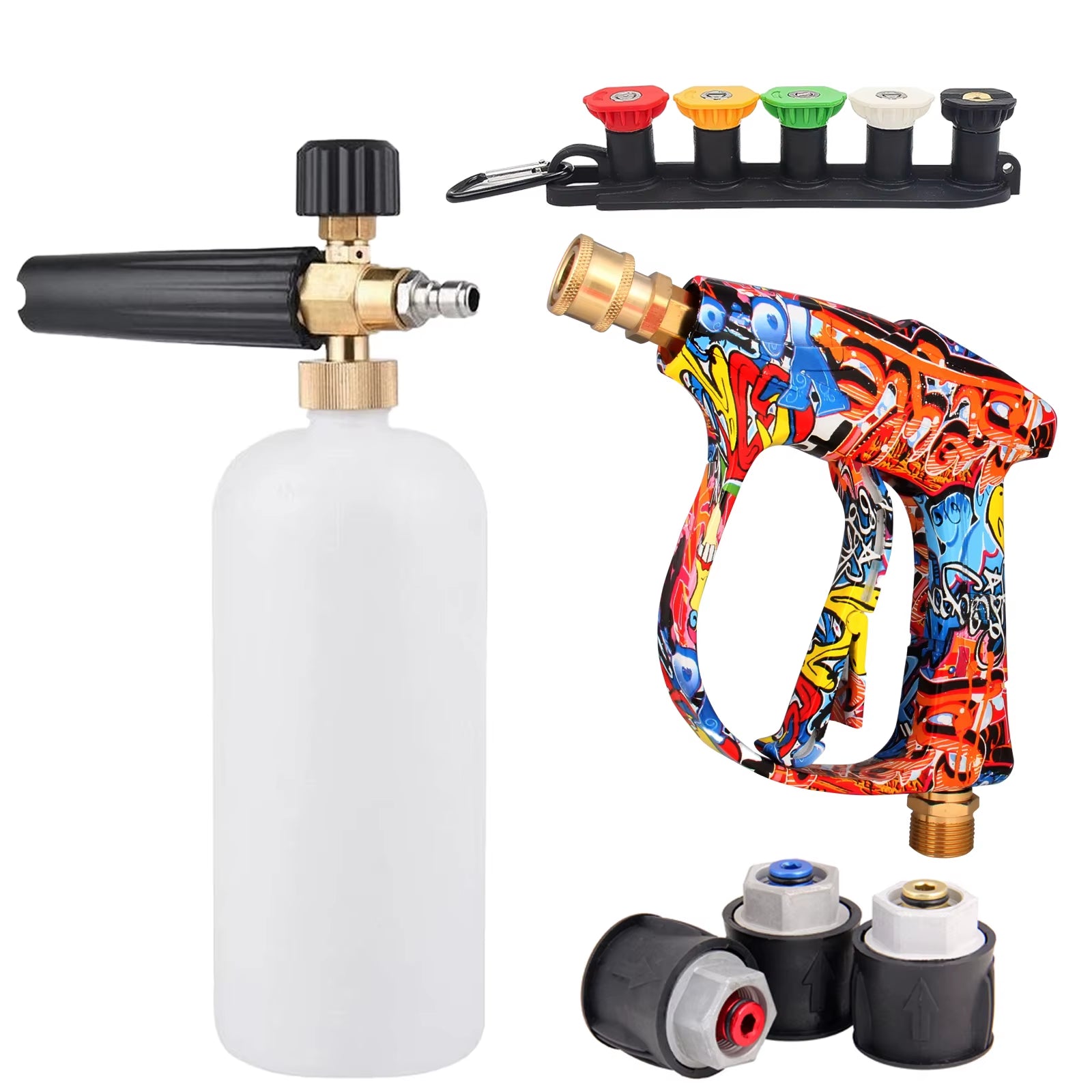 4350PSI High Pressure Water Gun with Graffiti Design, 1L Foam Cannon & 1/4" Quick Connect, Battery-Free for Karcher K Series
