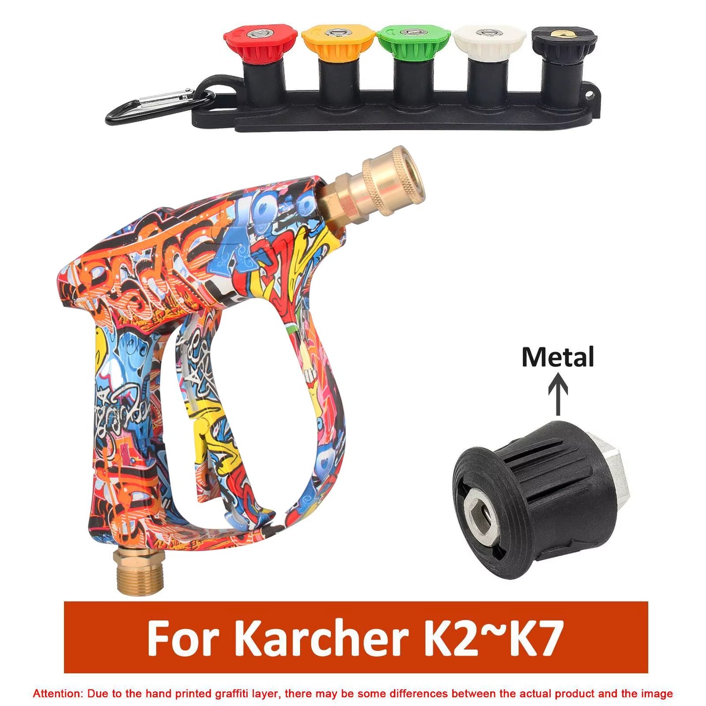 4350PSI High Pressure Water Gun with Graffiti Design, 1L Foam Cannon & 1/4" Quick Connect, Battery-Free for Karcher K Series