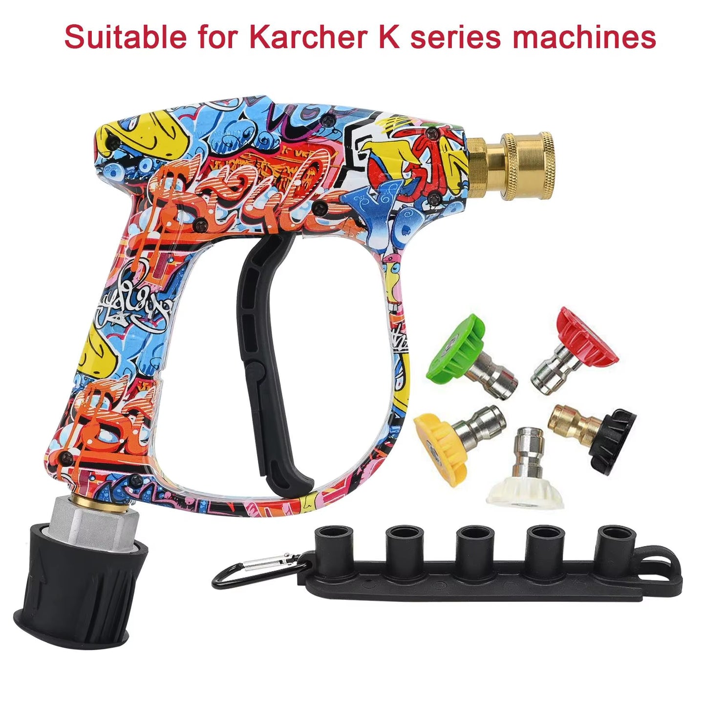 4350PSI High Pressure Water Gun with Graffiti Design, 1L Foam Cannon & 1/4" Quick Connect, Battery-Free for Karcher K Series