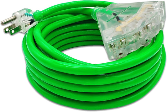 25 Ft Outdoor Extension Cord Waterproof - 14 Gauge Heavy Duty Extension Cord Splitter - Lighted Outdoor Extension Cords with Multiple Outlets - Watts Wire - 25' Grounded - Extensiones Electricas